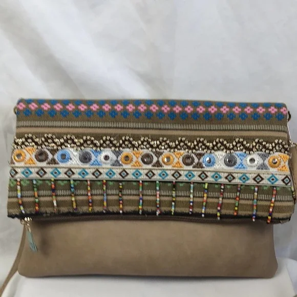 Boho Beaded Fold Over Hand Bag - Picture 4 of 10